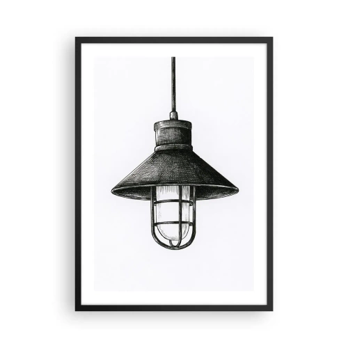 Poster în ramă neagră - Schiță a unei lămpi suspendate industriale - 50x70cm - Cu mulți ani în urmă... - Decorațiune modernă pentru perete pentru living și dormitor ARTTOR