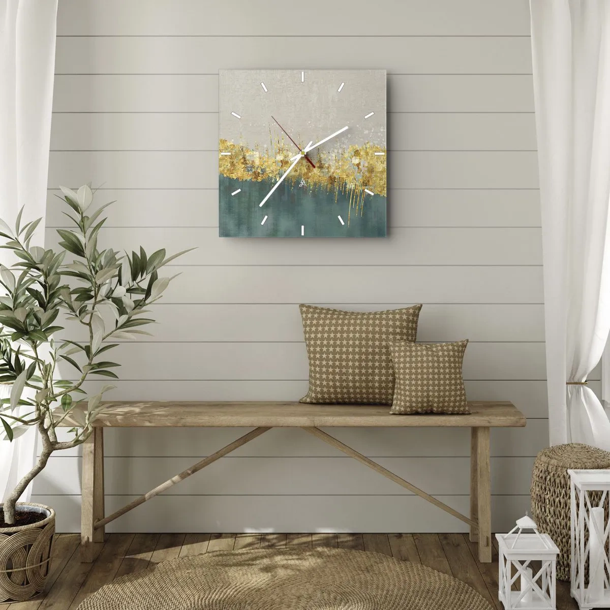 Ceas de perete - Ceas pe sticlă - Frontiera de aur - 40x40 cm