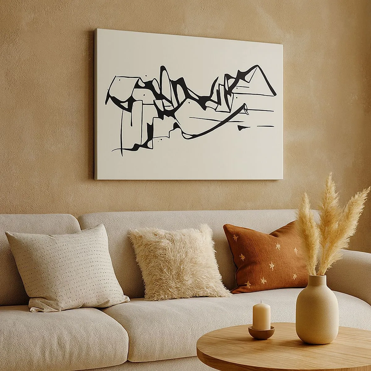 Tablou pe pânză Canvas - Desen abstract al munților în alb și negru - 70x50cm - Poate că peisajul - Decorațiune modernă pentru perete pentru living și dormitor ARTTOR