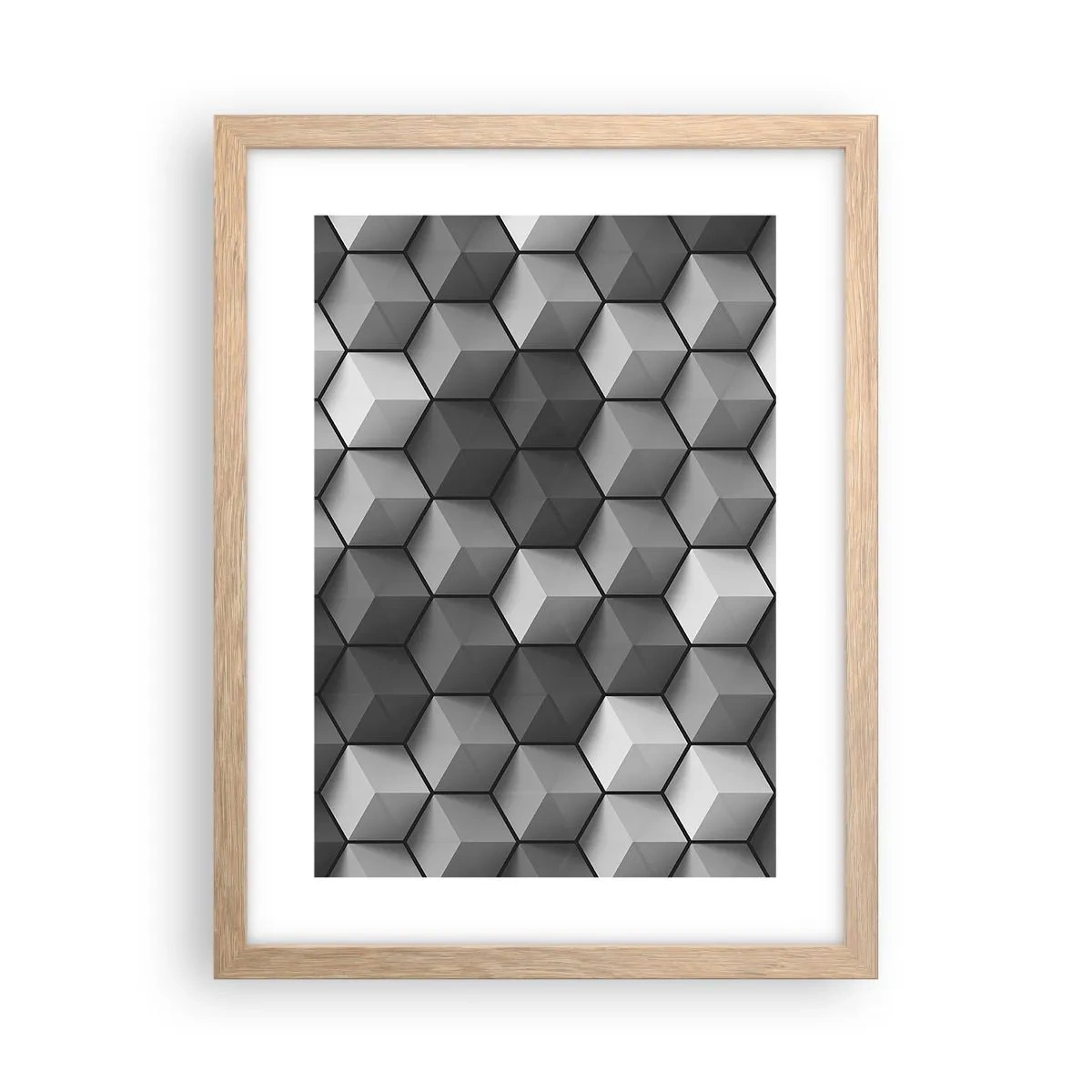 Poster în ramă de stejar deschis - Puzzle cubist - 30x40 cm