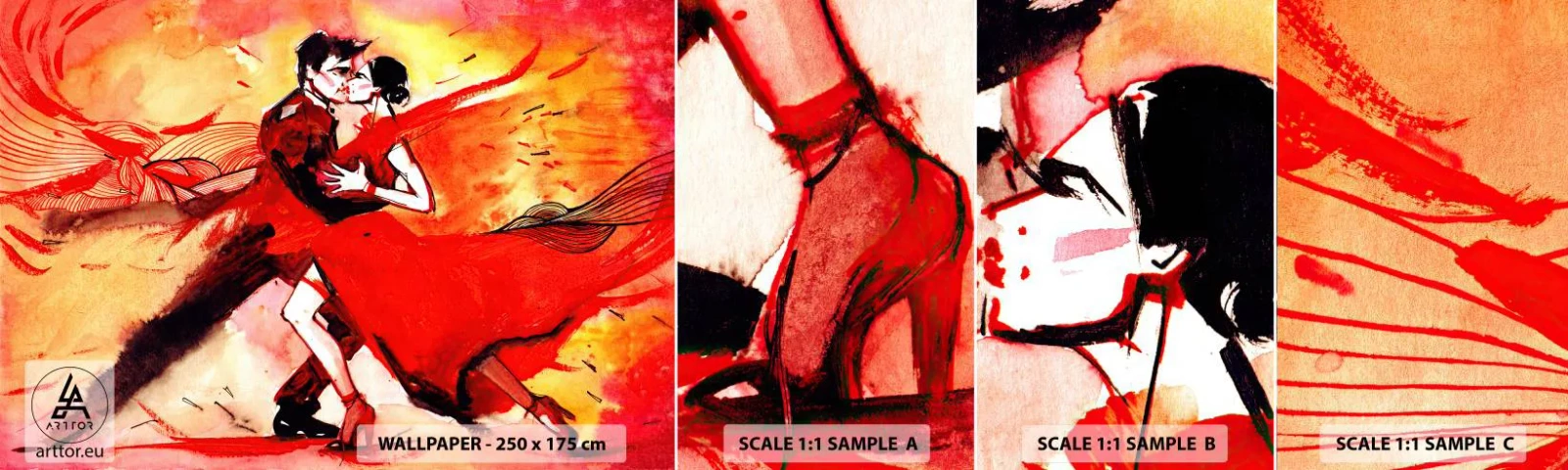 Mostră tapet autocolant Deluxe Sticker - Ritmul pasiunii purpuriu - Abstracția, Dans, Tango - 100x30 cm