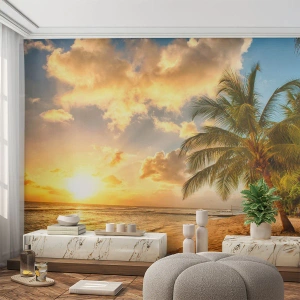 Tapet Autoadeziv Deluxe Sticker - Vară eternă, întotdeauna o vacanță - Peisaj, plajă, Palmier de nuca de cocos - 450x315 cm