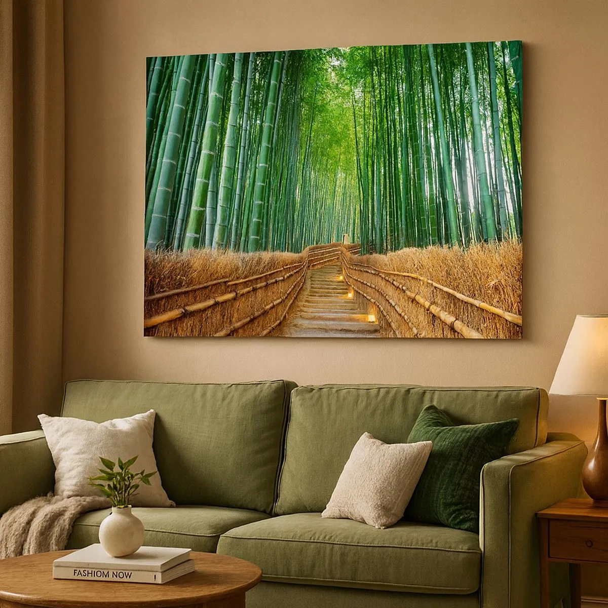 Tablou pe pânză Canvas - cale într-o pădure densă de bambus - 70x50cm - Esența naturii asiatice - Decorațiune modernă pentru perete pentru living și dormitor ARTTOR