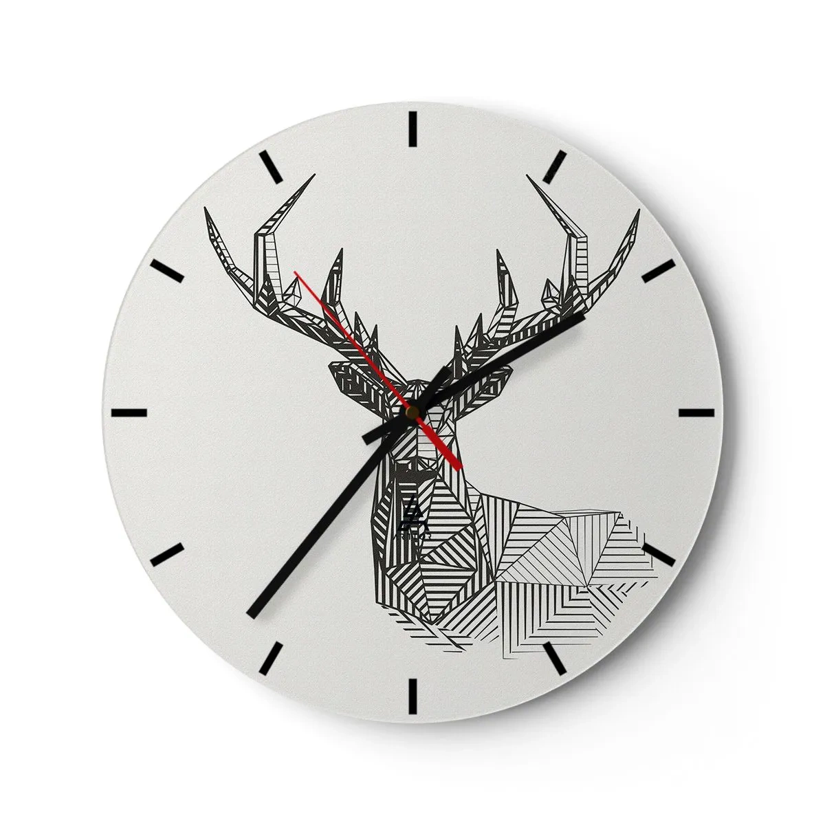 Ceas de perete - Ceas pe sticlă - Cerb liniar geometric pe un fundal deschis - 30x30cm - Cerb în stil cubist - Decorațiune modernă pentru perete pentru living, bucătărie și dormitor ARTTOR