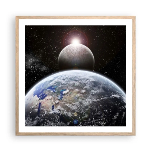 Poster în ramă de stejar deschis - Peisaj cosmic - răsărit de soare - 60x60 cm