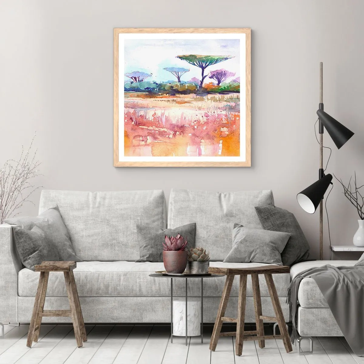 Poster în ramă de stejar deschis - Culorile savanei - 60x60 cm