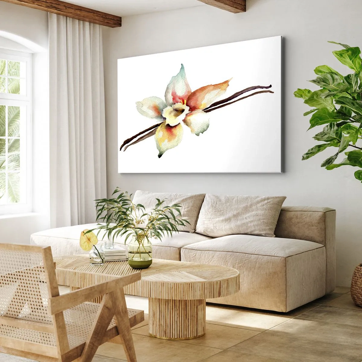 Tablou pe pânză Canvas - Ilustrație florală în acuarelă în culori pastelate - 70x50cm - Dulceața stropită - Decorațiune modernă pentru perete pentru living și dormitor ARTTOR