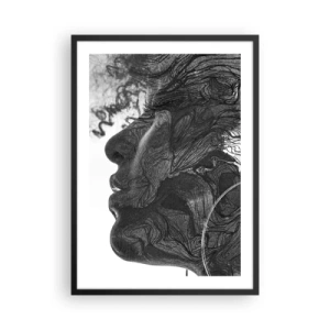 Poster în ramă neagră - Profilul feței unei femei cu modele și detalii abstracte - 50x70cm - Încurcată în vise - Decorațiune modernă pentru perete pentru living și dormitor ARTTOR