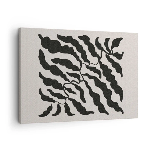 Tablou pe pânză Canvas - Crenguțe cu frunze negre pe fundal deschis - 70x50cm - Natura pătratului - Decorațiune modernă pentru perete pentru living și dormitor ARTTOR