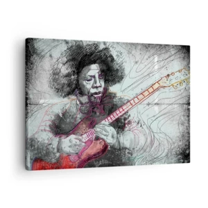 Tablou pe pânză Canvas - Portretul artistic al unui chitarist în tehnica schiței - 70x50cm - Pe valurile muzicii - Decorațiune modernă pentru perete pentru living și dormitor ARTTOR