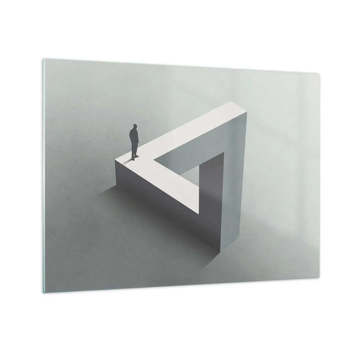 Tablou pe sticlă - O figură pe o structură geometrică în stilul unei iluzii optice - 70x50cm - Și totuși este posibil - Decorațiune modernă pentru perete pentru living și dormitor ARTTOR