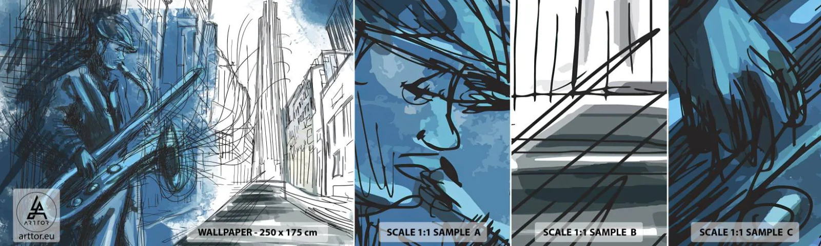 Mostră de Tapet Standard Eco - Rapsodie urbană - Saxofon, Jazz, Muzică - 100x30 cm