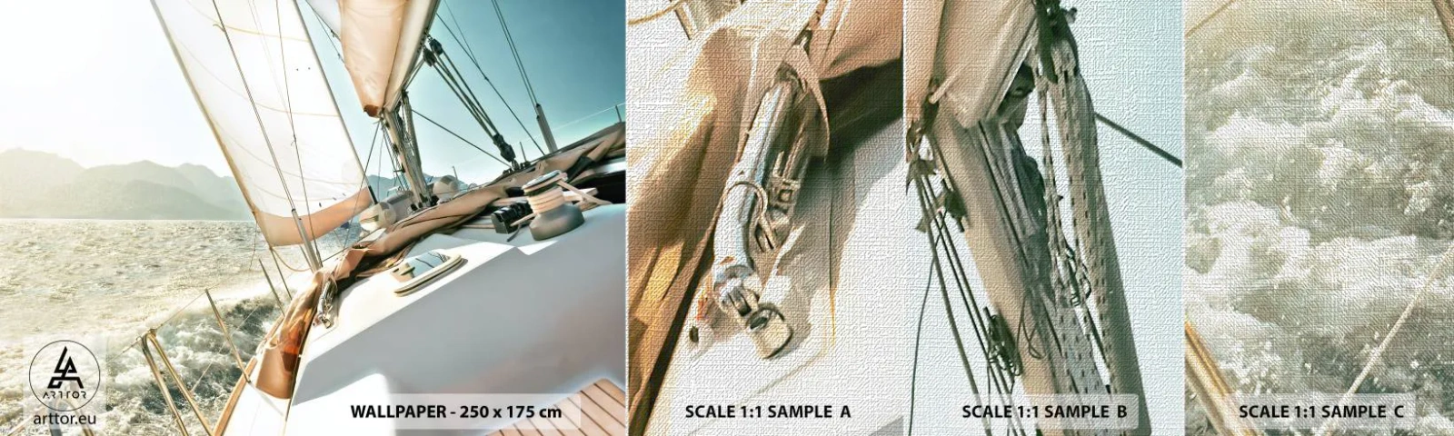 Mostră tapet Premium Canvas - Pânzele umflate de vânt - Iaht, navigație, Mare - 100x30 cm