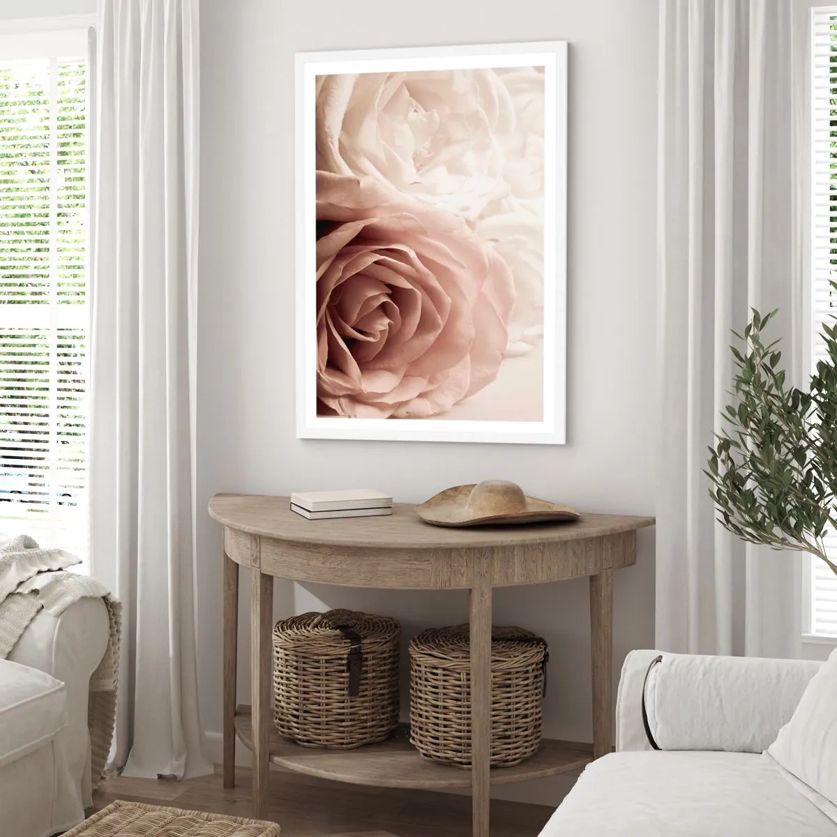 Poster în ramă albă - În inima unui trandafir - 70x100 cm