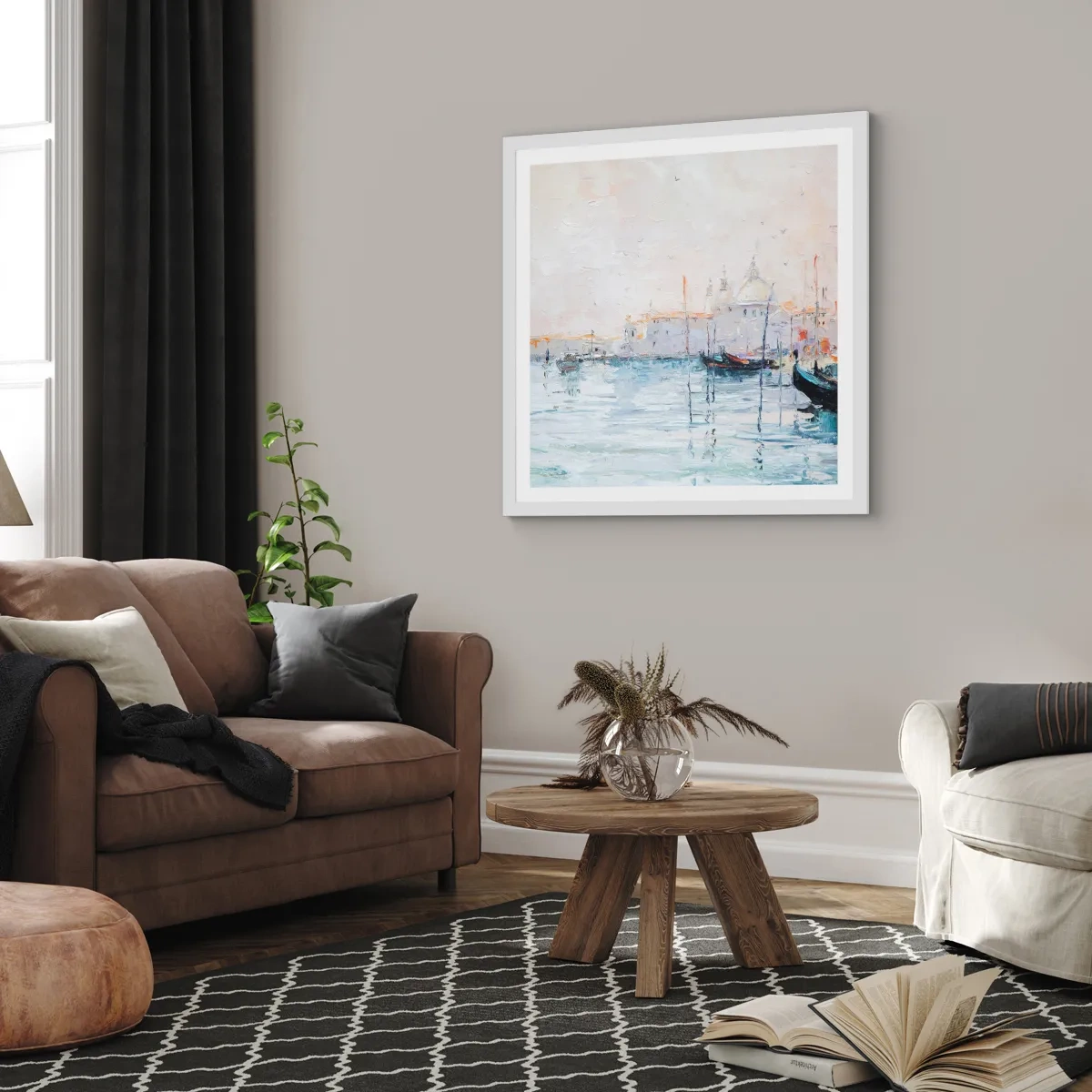 Poster în ramă albă - În spatele apei, în spatele ceții - 60x60 cm