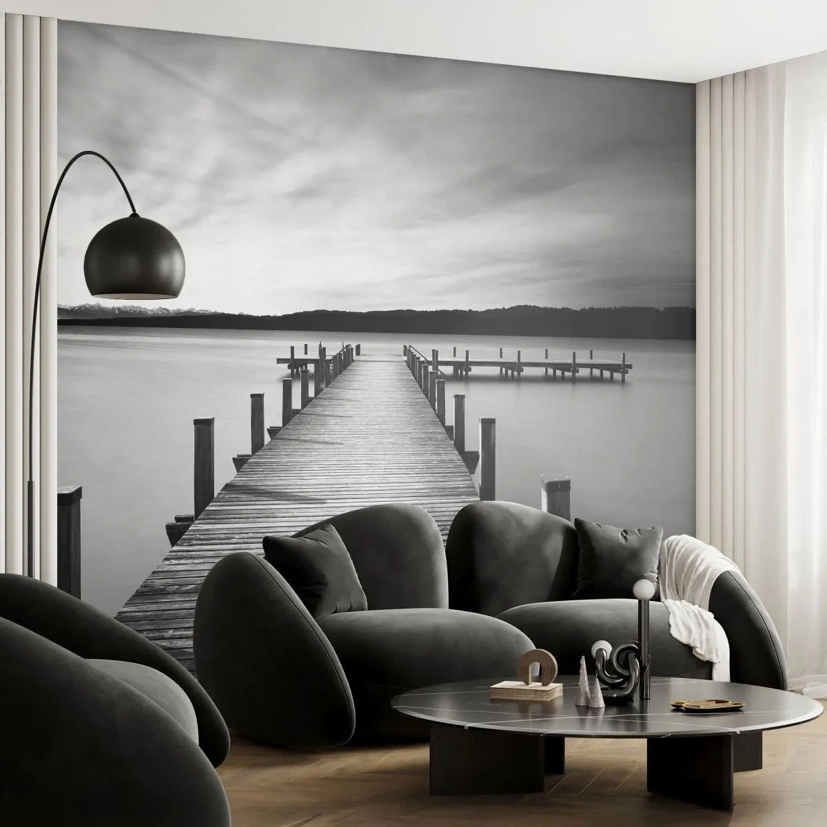 Tapet Premium Sand - La adăpostul apei - pace - Peisaj, Lac, Pod de lemn - 100x70 cm