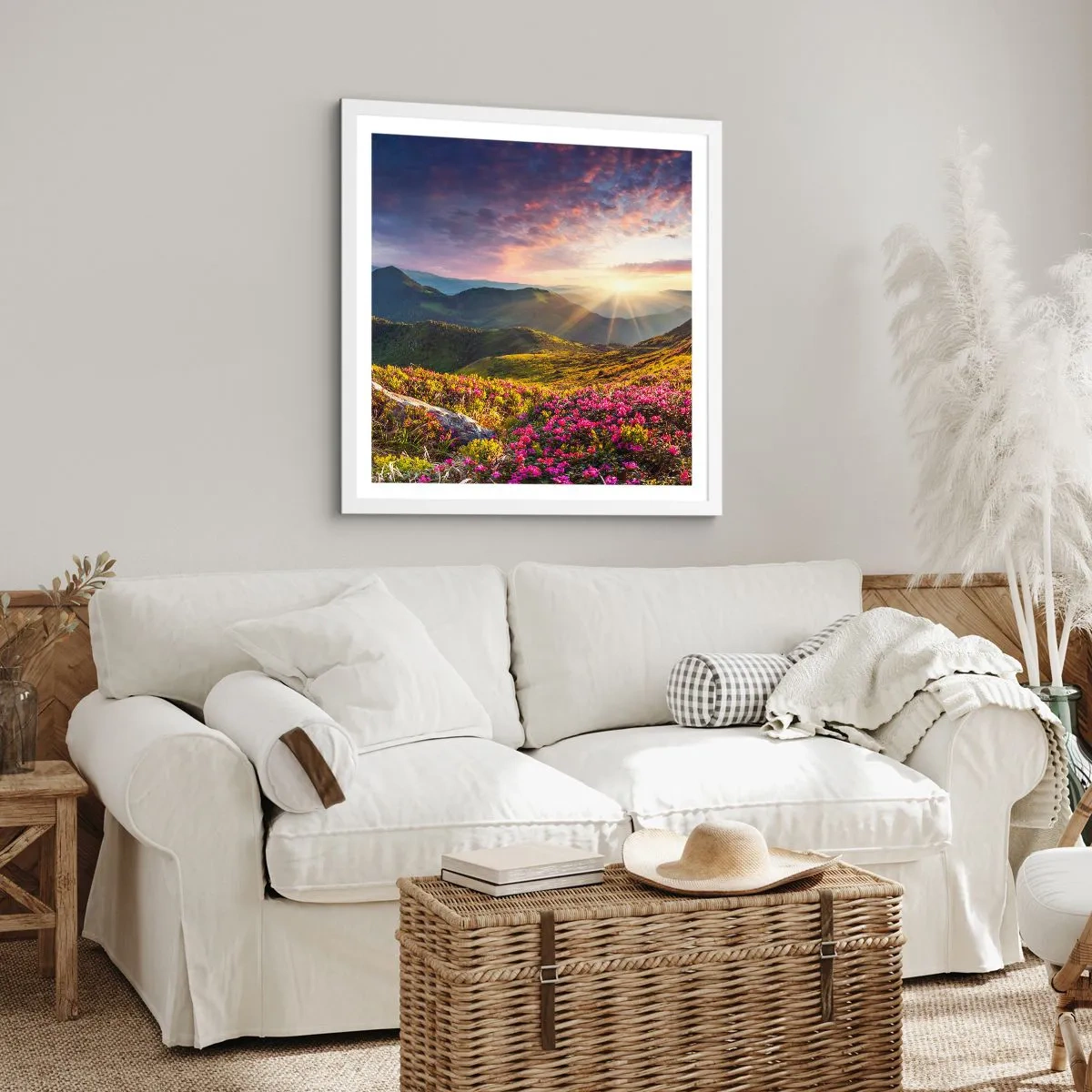 Poster în ramă albă - Prospețimea unei dimineți de munte - 30x30 cm