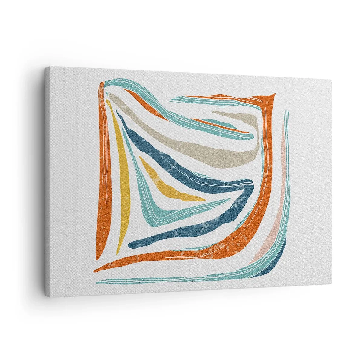 Tablou pe pânză Canvas - Linii colorate și dinamice în nuanțe de albastru, portocaliu și bej - 70x50cm - Abstracție prietenoasă și zâmbitoare - Decorațiune modernă pentru perete pentru living și dormitor ARTTOR