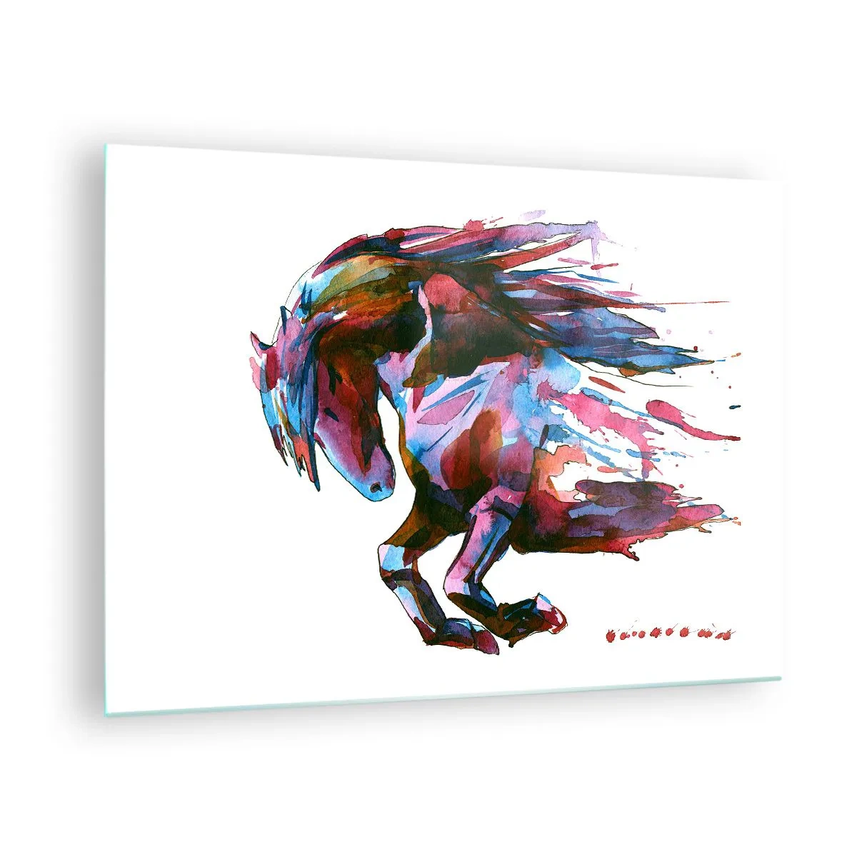 Tablou pe sticlă - Cal abstract într-o compoziție dinamică de culori - 70x50cm - În exaltare - Decorațiune modernă pentru perete pentru living și dormitor ARTTOR