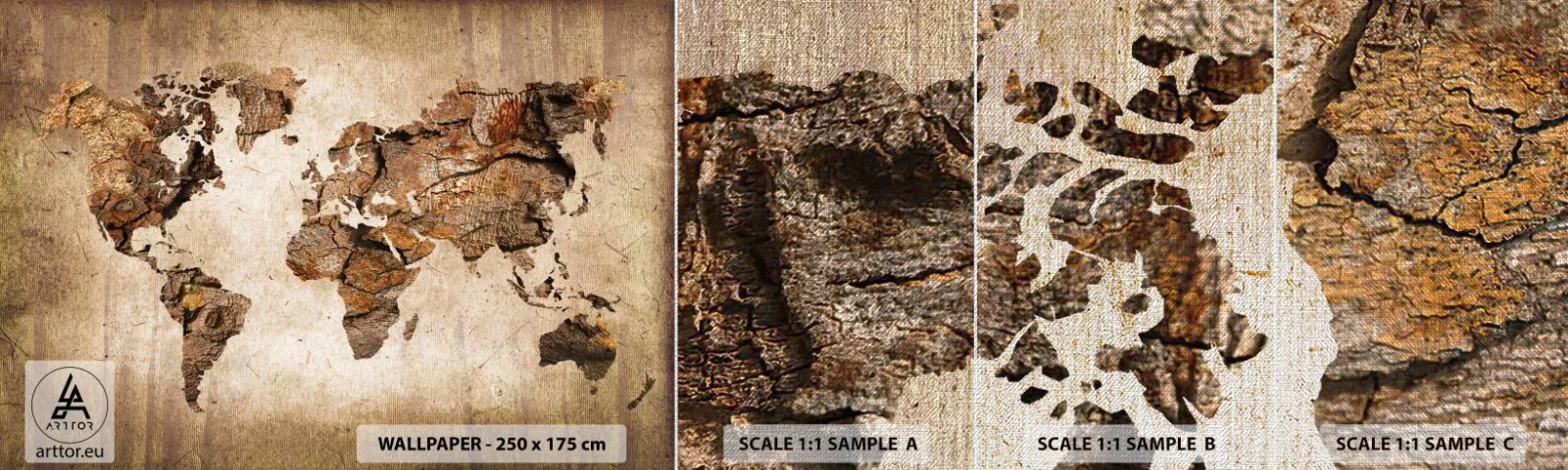 Mostră tapet Premium Canvas - Descoperirea lumii - Harta lumii, Continente, Călătorii - 100x30 cm