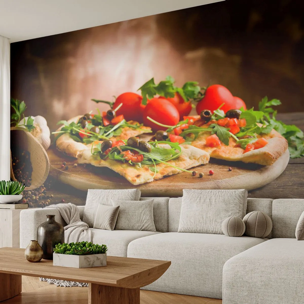 Tapet Premium Sand - Direct din cuptor și din grădină - Gastronomie, Pizza, Italia - 100x70 cm