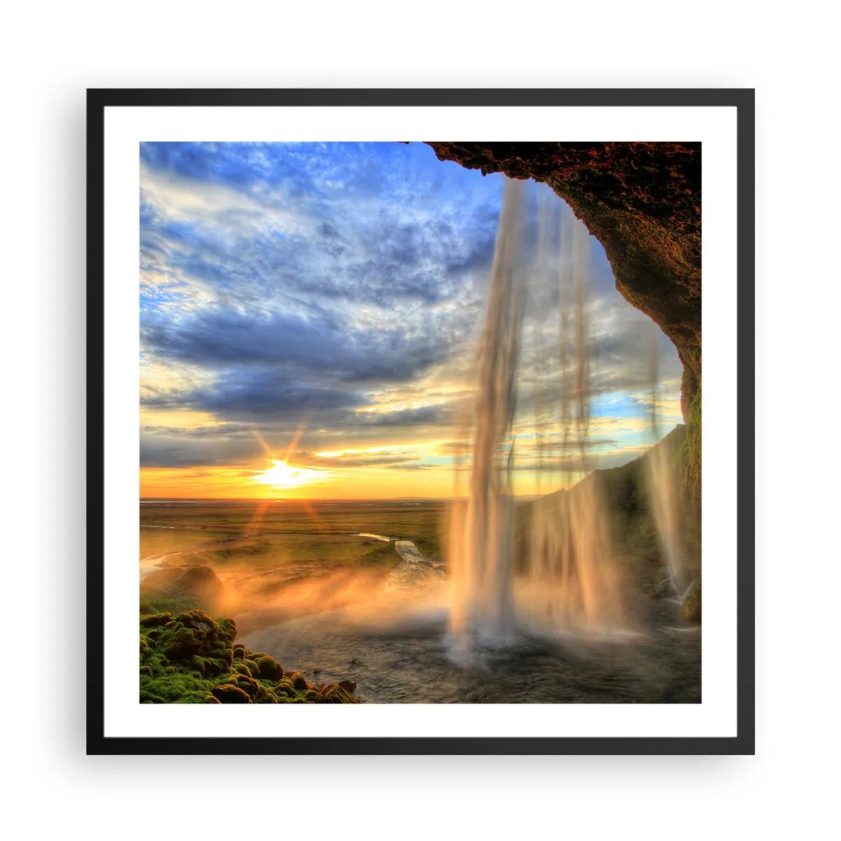 Poster în ramă neagră - Lumea din spatele vălului de picături - 60x60 cm