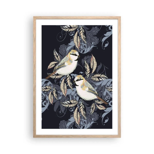 Poster în ramă de stejar deschis - Ciripirile galben-albastru - 50x70 cm