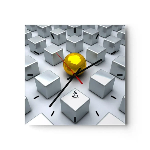 Ceas de perete - Ceas pe sticlă - De ce eu? Compoziție geometrică - 30x30 cm