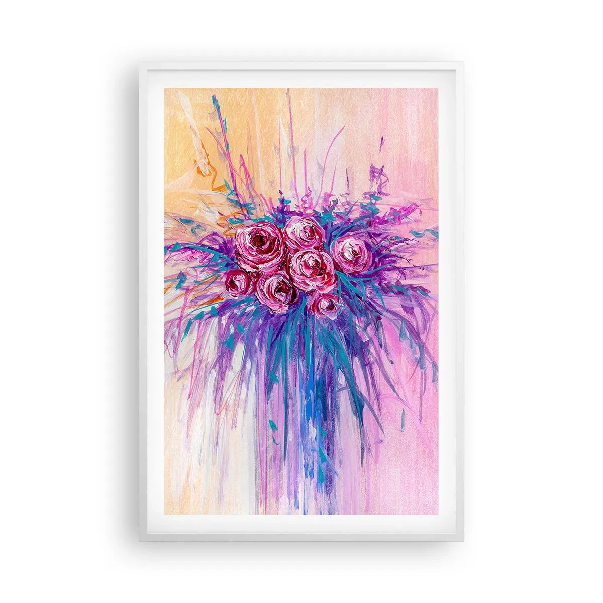 Poster în ramă albă - Fântână de trandafiri - 61x91 cm