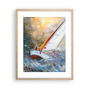 Poster în ramă de stejar deschis - Alergătoare pe valuri - 40x50 cm
