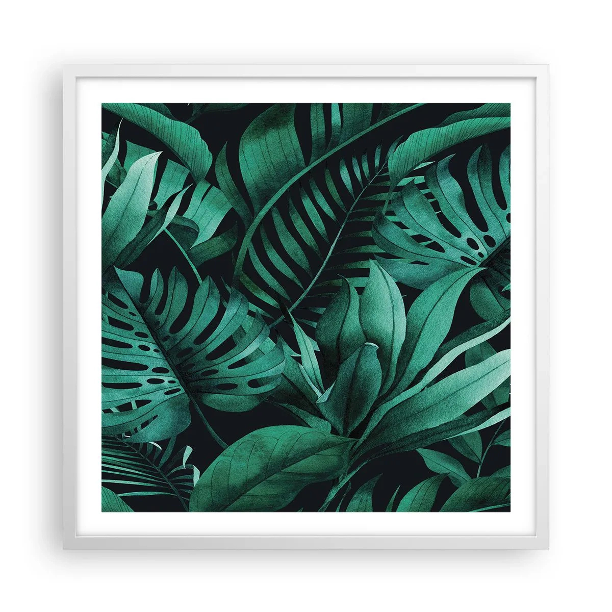Poster în ramă albă - Profunzimea verdelui tropical - 60x60 cm