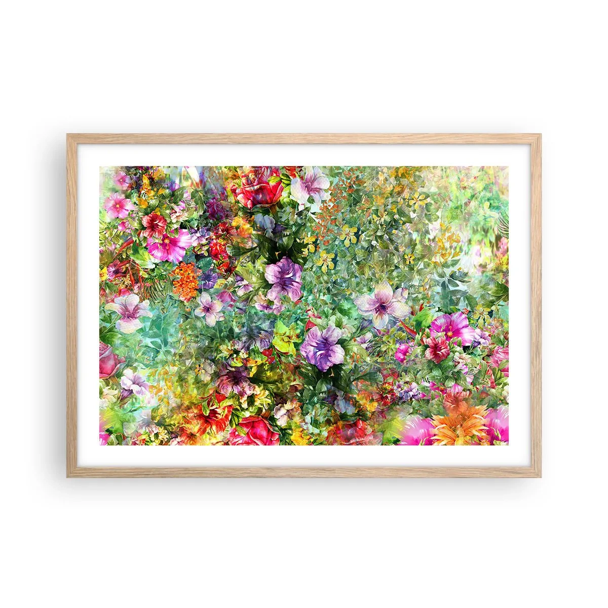 Poster în ramă de stejar deschis - Să ne pierdem în flori - 70x50 cm