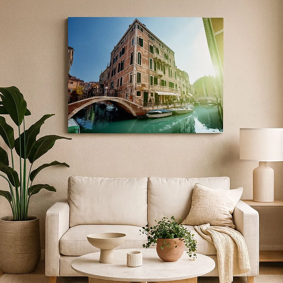 Tablou pe pânză Canvas - Podul și Canalul Veneției cu Arhitectură Istorică - 70x50cm - Veneția - Amore Mio - Decorațiune modernă pentru perete pentru living și dormitor ARTTOR