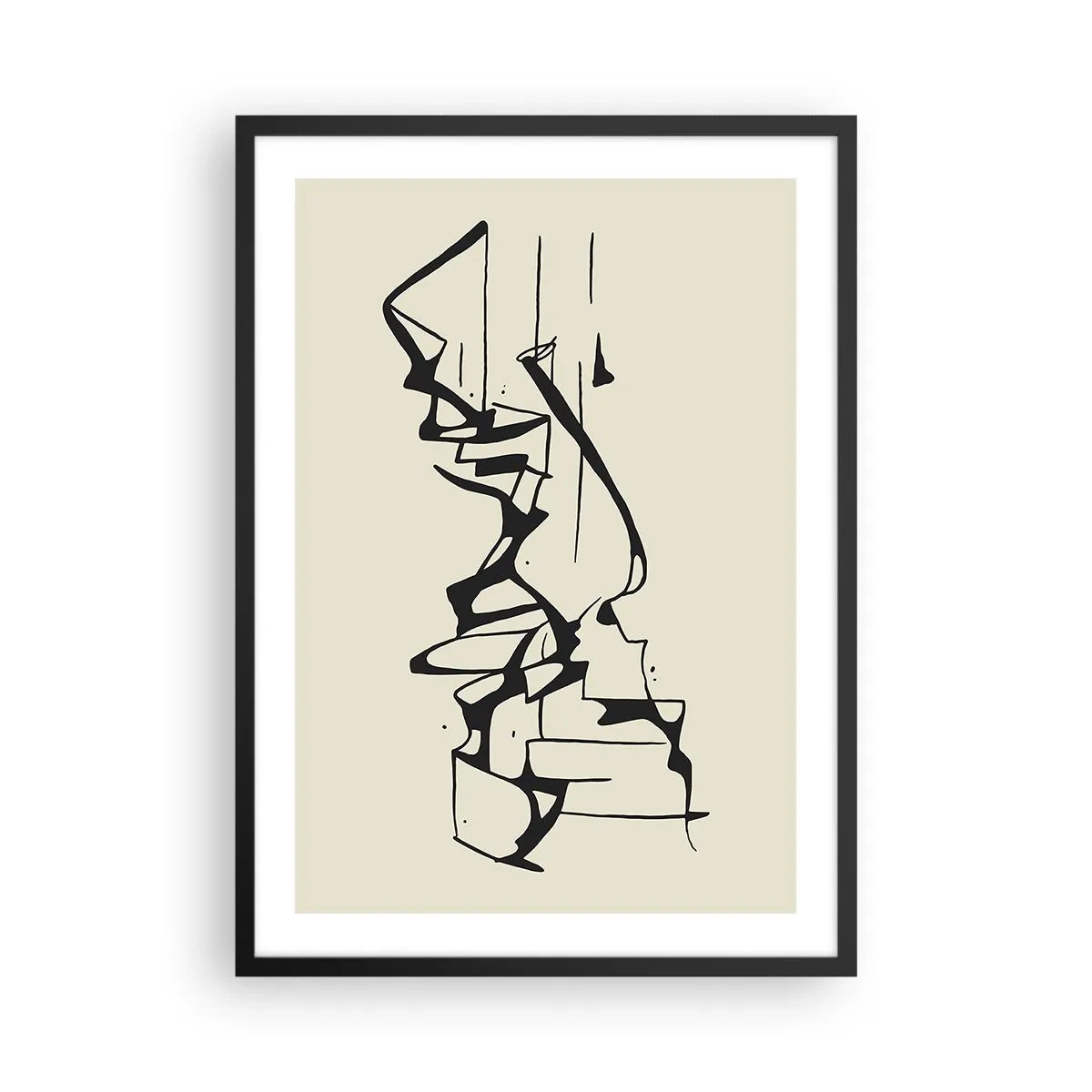 Poster în ramă neagră - Compoziție abstractă alb-negru de linii și forme - 50x70cm - Poate că peisajul - Decorațiune modernă pentru perete pentru living și dormitor ARTTOR