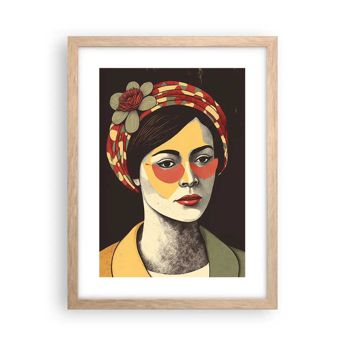 Poster în ramă de stejar deschis - Doamna coral - 30x40 cm