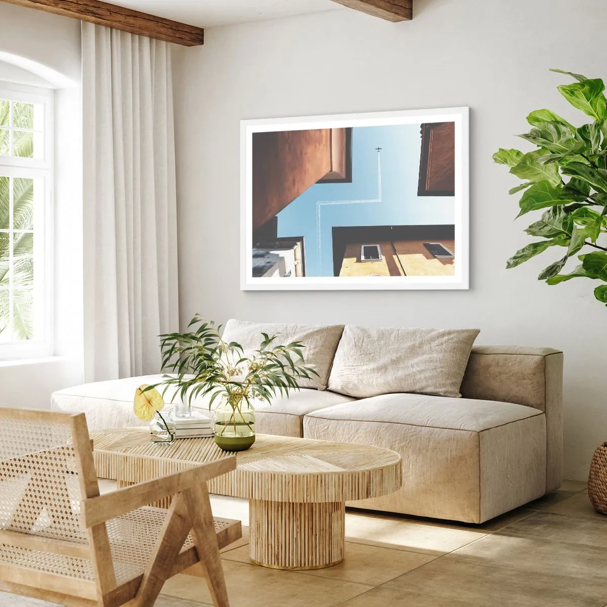 Poster în ramă albă - Deasupra labirintului urban - 100x70 cm