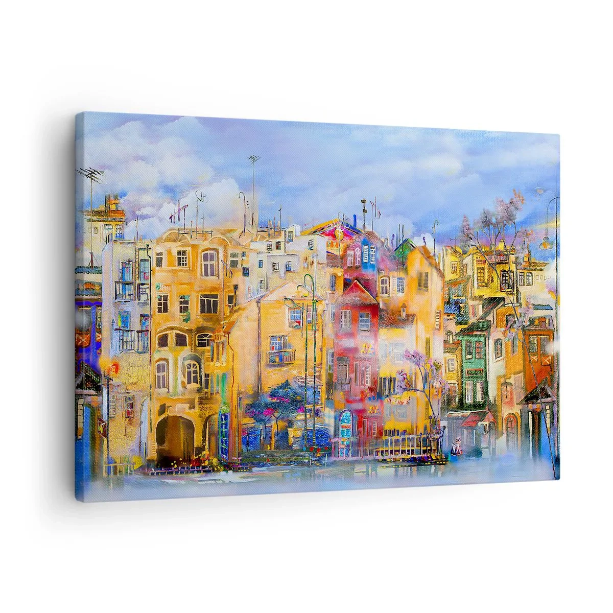 Tablou pe pânză Canvas - Clădiri urbane colorate într-un stil artistic - 70x50cm - Suntem împreună - Decorațiune modernă pentru perete pentru living și dormitor ARTTOR