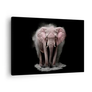 Tablou pe pânză Canvas - O abordare artistică a unui elefant roz pe fundal negru - 70x50cm - Să nu te gândești la elefantul roz! - Decorațiune modernă pentru perete pentru living și dormitor ARTTOR
