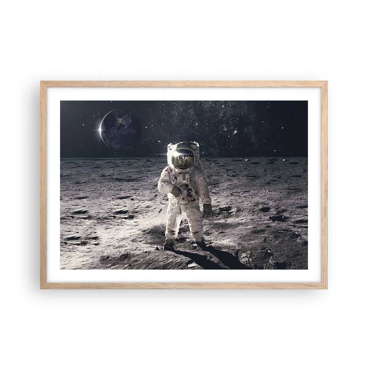 Poster în ramă de stejar deschis - Salutări de pe Lună - 70x50 cm