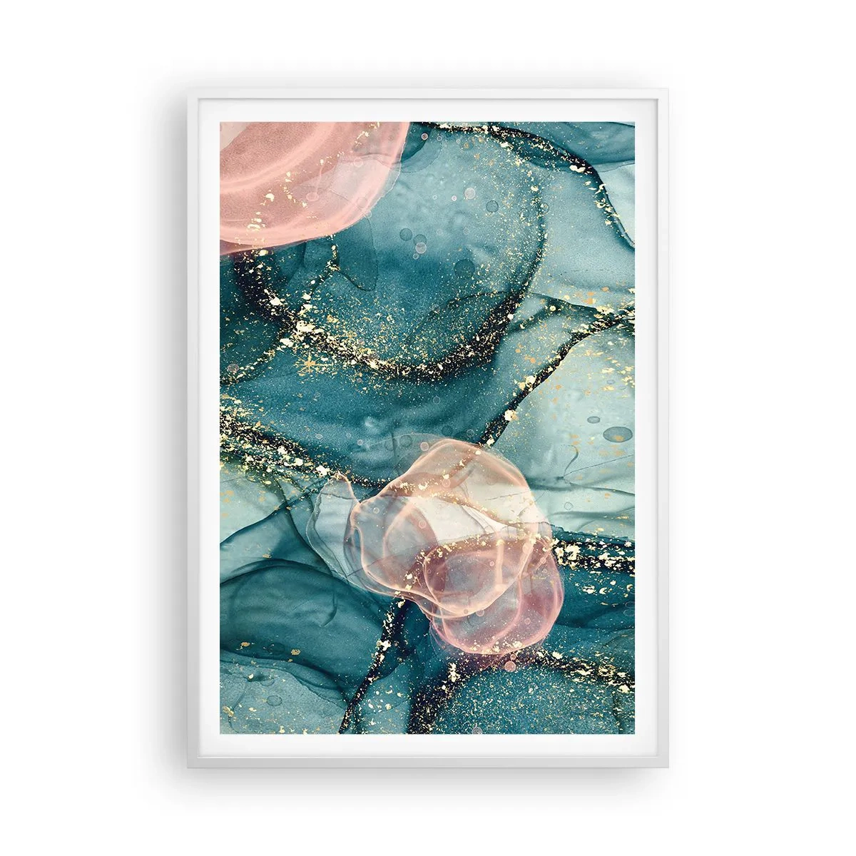 Poster în ramă albă - Mătase albastră, tul roz - 70x100 cm