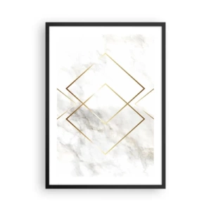 Poster în ramă neagră - Geometrie în linii aurii pe un fundal de marmură - 50x70cm - Vedere spre infinit - Decorațiune modernă pentru perete pentru living și dormitor ARTTOR