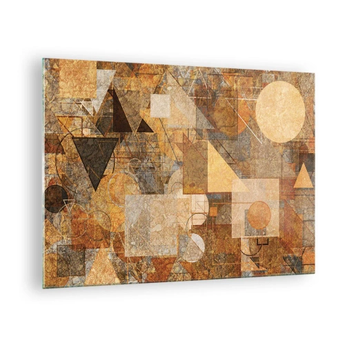 Tablou pe sticlă - Modele geometrice abstracte în culori calde - 70x50cm - Studiu cubist de bronz - Decorațiune modernă pentru perete pentru living și dormitor ARTTOR
