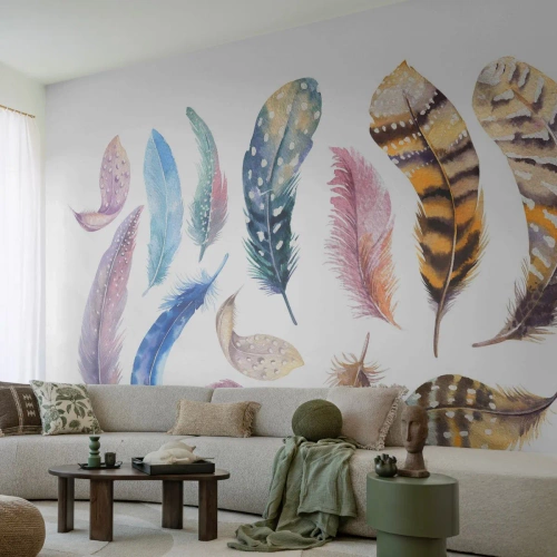 Tapet Standard Eco - Pene de acuarelă în nuanțe pastelate pe fundal alb - 100x70cm - Ușoare și colorate - Decorațiune modernă pentru perete pentru living și dormitor ARTTOR