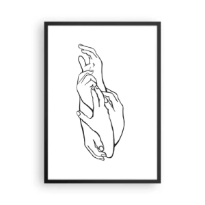 Poster în ramă neagră - O schiță minimalistă a mâinilor împreunate pe un fundal alb. - 50x70cm - Atingere bună - Decorațiune modernă pentru perete pentru living și dormitor ARTTOR