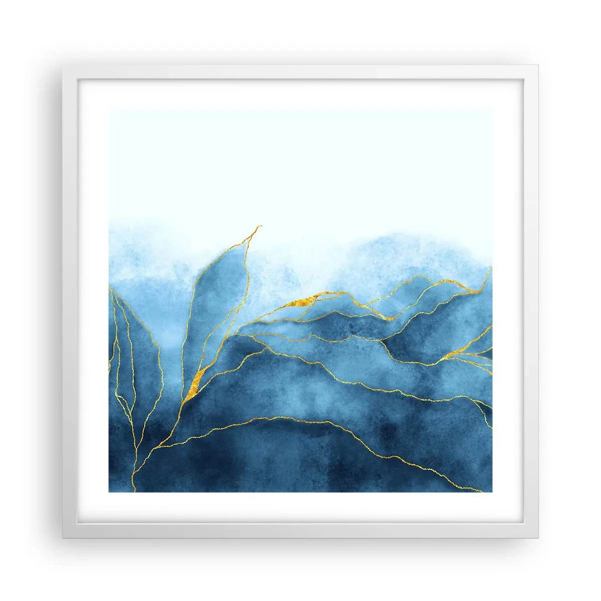Poster în ramă albă - Albastru în aur - 50x50 cm