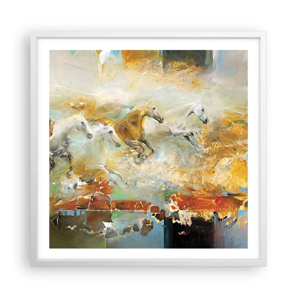 Poster în ramă albă - Galopând prin lumină - 60x60 cm