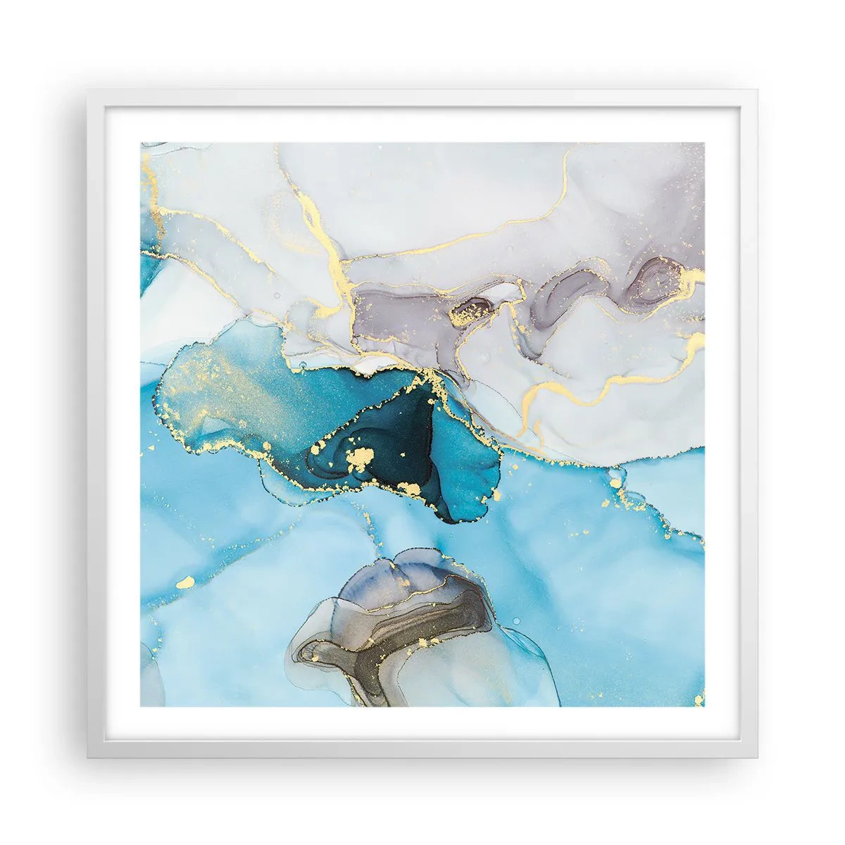 Poster în ramă albă - Un studiu al întâlnirii dintre gri și turcoaz - 60x60 cm