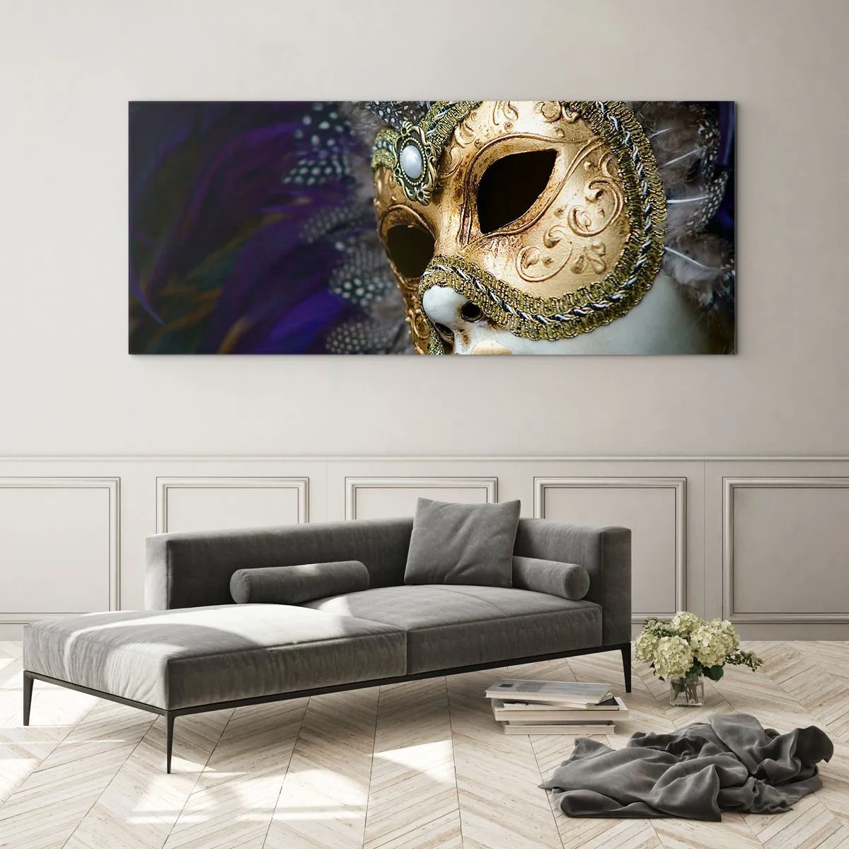Tablou pe sticlă - Portret venețian în aur - 140x50 cm