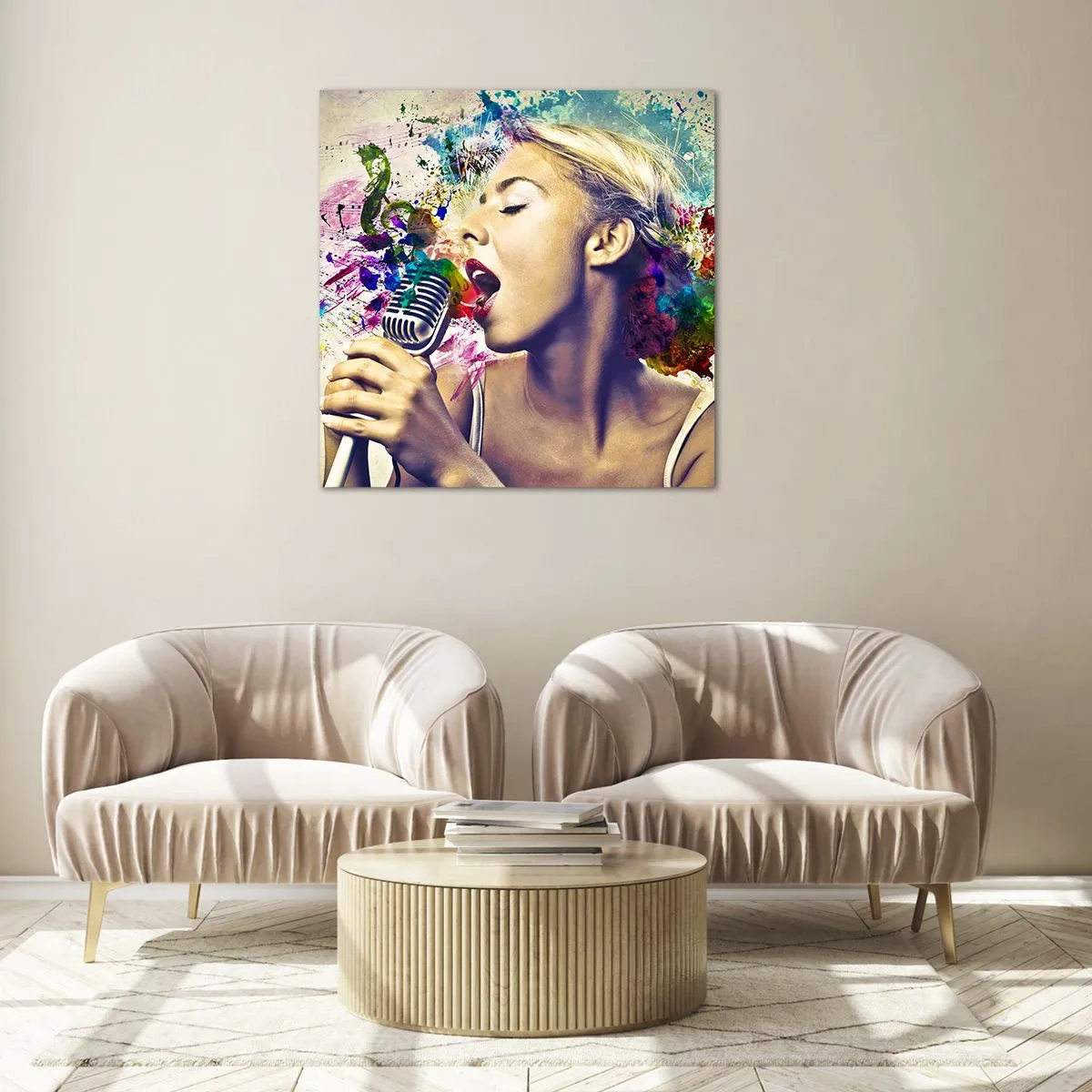Tablou pe sticlă - Pictează lumea cu vocea ta - 70x70 cm