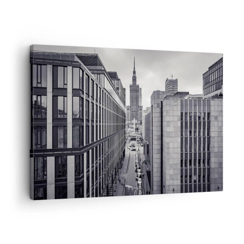 Tablou pe pânză Canvas - Panoramă a Varșoviei cu vedere la Palatul Culturii și clădirile din jur - 70x50cm - Vale citadină din Varșovia - Decorațiune modernă pentru perete pentru living și dormitor ARTTOR
